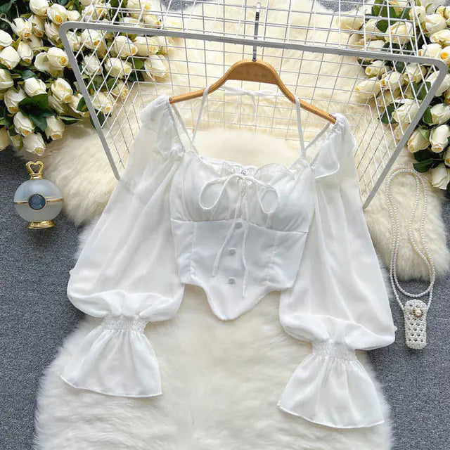 Aesthetic White Blouses for Women - Vintage Casual Tops