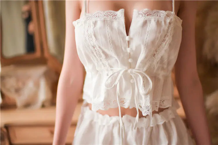 Vintage Court Style Cotton Camisole Nightwear for Women