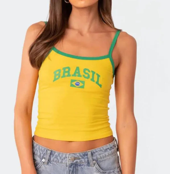 Y2K Brazil Tops - Printed Crop Tank for Women (Single)
